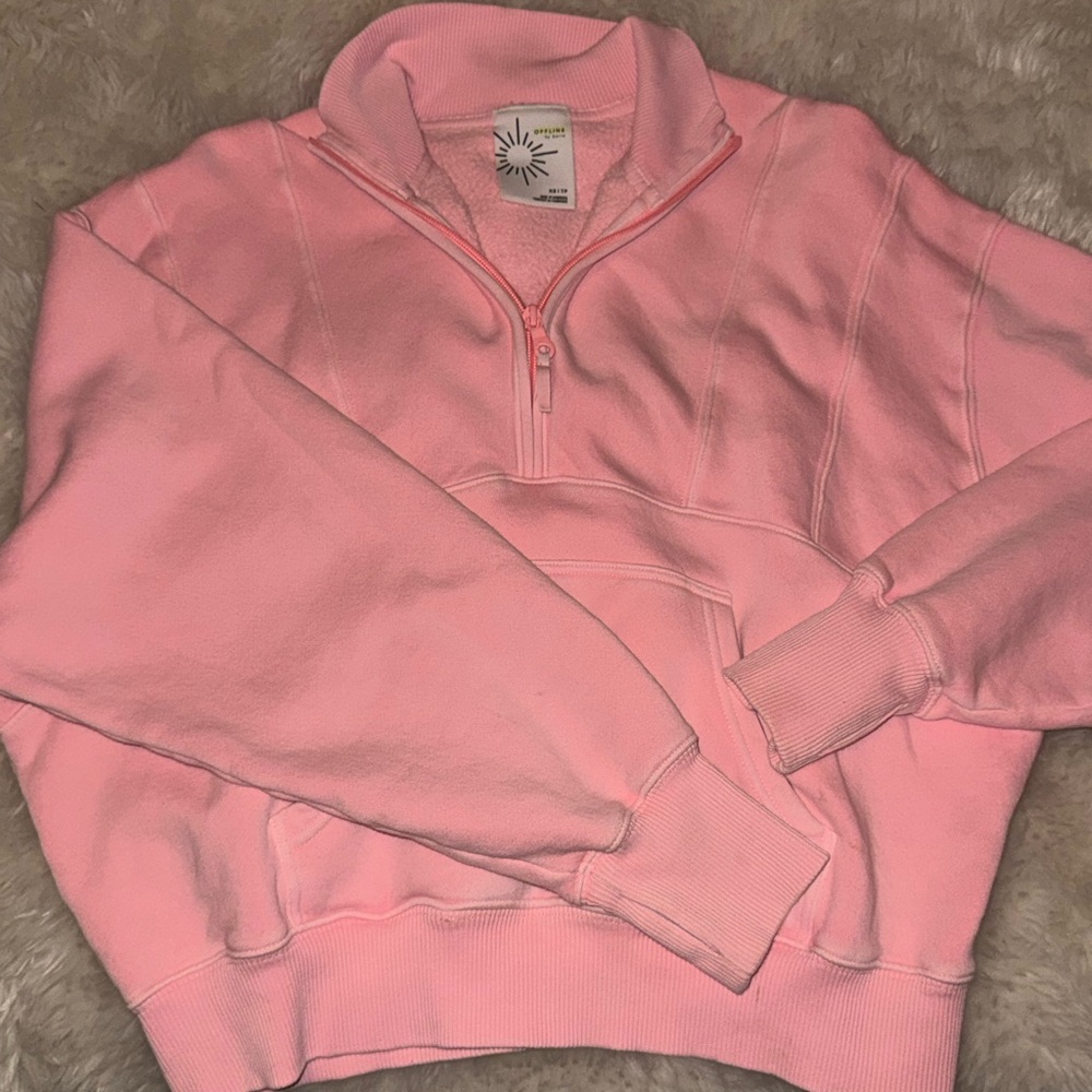 aerie OFFLINE Women's Pink Half-Zip Sweatshirt - Picture 2 of 4